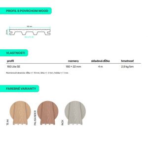 Terasová doska WOOD, profil Lite SE 160x22 mm